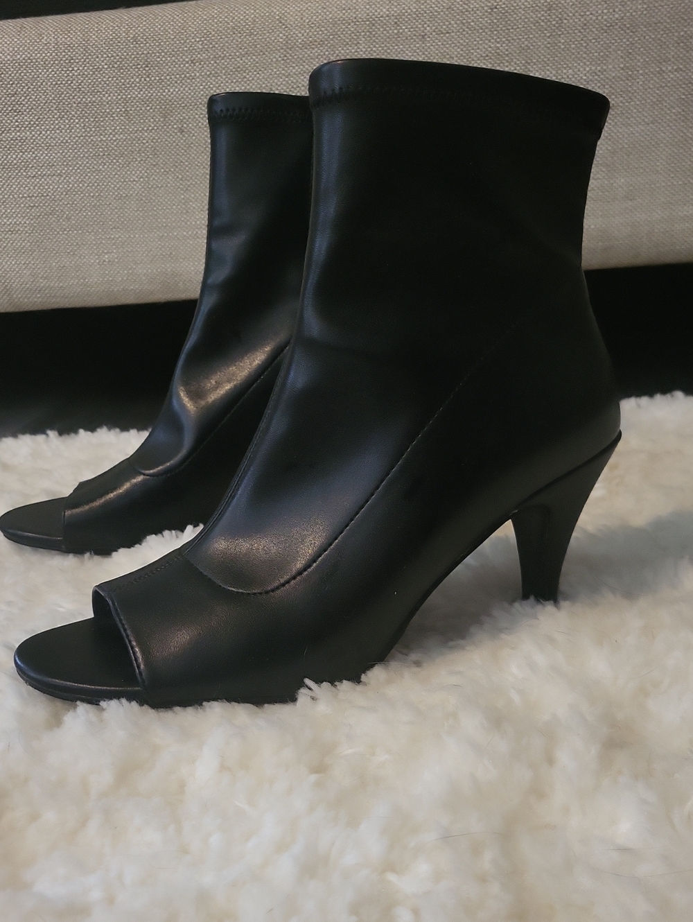 Black Peep-Toe Ankle Booties - Picture 2 of 11